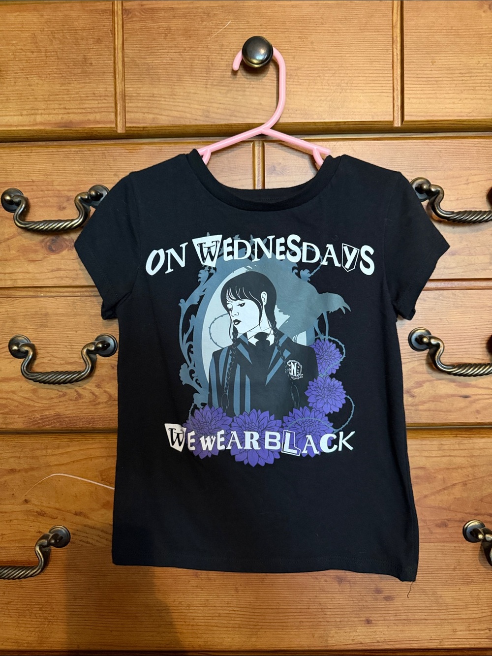 Girls Black Graphic Tee - "On Wednesdays We Wear Black"